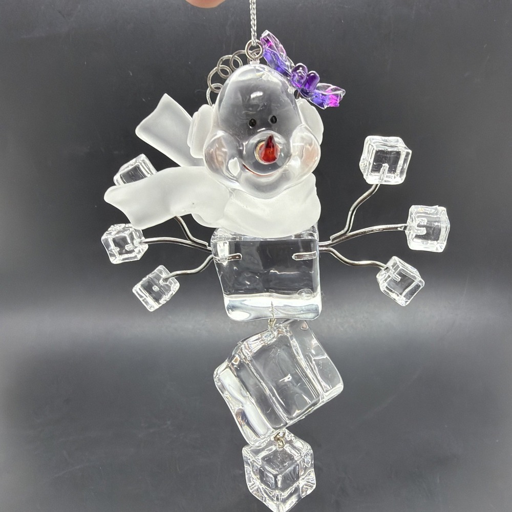 Acrylic Ice Cube Shaped Snowman Christmas Ornament Candy 6” Clear Holiday Unique